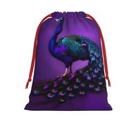 Purple Peacock Pattern Print Reusable Drawstring Gift Bags For Candy Bag Birthday, Wedding Or Daily