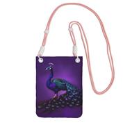 Purple Peacock Pattern Print Sling Bag For Men Women, Casual Mini Phone Purses, Anti-Theft Phone Bag, For Hiking Travel, Pink, One Size