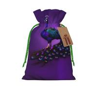 Purple Peacock Pattern Print Stylish Drawstring Pouches,Reusable Drawstring Gift Bags,Perfect For Holiday And Party