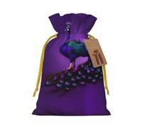 Purple Peacock Pattern Print Stylish Drawstring Pouches,Reusable Drawstring Gift Bags,Perfect For Holiday And Party
