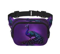 Purple Peacock pattern print Womens Fanny Pack Everyday Hip Pouch Waist Bag for Travel Outdoor Running Hunting for Adult, Black, One Size