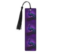 Purple Peacock Pattern Print Wooden Bookmarks with Tassels, Wood Book Markers for Book Lovers, Teachers & Present