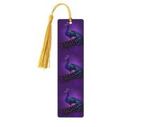 Purple Peacock Pattern Print Wooden Bookmarks with Tassels, Wood Book Markers for Book Lovers, Teachers & Present