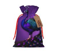 Purple Peacock Pattern Printing Festive Christmas Drawstring Gift Bags For Xmas Wedding And Party Present Sack