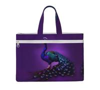 Purple Peacock Pattern Zippered Document Bag with Handle for Carrying Paper Files Books Filing Folder