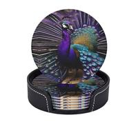 Purple Peacock Print 6 Pcs Practical Functional Drink Coasters Coffee Office Home Tabletop Protection