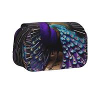 Purple Peacock print Makeup Cosmetic Bag Stationary Kawaii Pencil Box Pouch Gadget Organizer Bag with Zipper