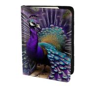 Purple Peacock print Travel Wallet Passport Holder Case for Family Leather Passport Cover for Men Women, Black, One Size