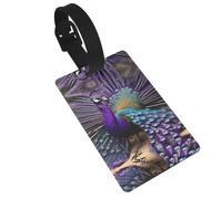Purple Peacock Printed Small Luggage Tags Portable Bag ID Holders with Adjustable Strap for Travel Gear