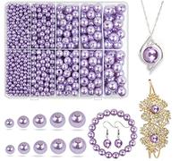 Purple Pearl Beads for Jewelry Making, 1750pcs Light Purple Pearl Craft Bead with Hole 4mm 6mm 8mm 10mm 12mm Loose Spacer Bead for Necklace Bracelet Earrings Ring Choker Wedding Dress Decor (Purple)