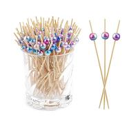 Purple Pearl Cocktail Sticks (100PCS) - 4.7 Inch Bamboo Canapé Picks for Charcuterie Boards Christmas & Halloween Food Sticks Decorative Appetizer Accessories, Dessert Skewers