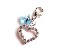 Purple Petals Jewellery Box Handmade Wedding Gift for The Bride - Something Blue Swarovski Elements Aqua Marine Heart Charm Pendant with Rhinestone Gem Heart - Gift Boxed