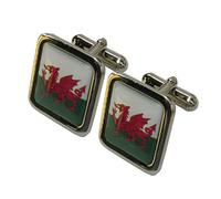 Purple Petals Jewellery Box Handmade Welsh National Flag Themed - Silver Plated Mens Square Cufflinks - Gift Boxed