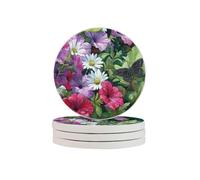 Purple Petunias Coasters Butterfly Absorbent Diatomite Coasters Quick Dry Cup Mat for Drinks Round Mugs Pad for Table Bar Home Decor