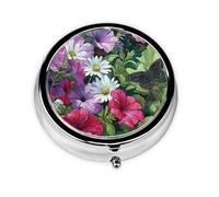 Purple Petunias Small Pill Box 3 Compartment Portable Pill Box for Purse Pocket Butterfly Mini Medicine Organiser for Daily Vitamin Fish Oil Storage