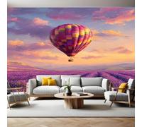 Purple Photo Wallpaper Hot air Balloons and Lavender Fields Wall Mural Non-Woven Art Print 250 x 180cm Wallpaper Mural Photo Kids Bedroom Office Living Room Home Poster Decoration