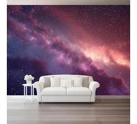 Purple Photo Wallpaper Murals 350 x 256 cm, Fantasy Stars Clouds 3D Non Woven Fabric Wall Mural for Bedroom Living Room Walls Decor, TV Background Sofa Wall Sticker