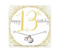 Purple Piglet Gifts 13th Birthday Gift For Girl Teenager - Personalised Sterling Silver Necklace Engraved Disk With Rose Gold Heart Pendant - Versatile Jewellery - Happy 13th Birthday - Gift Boxed