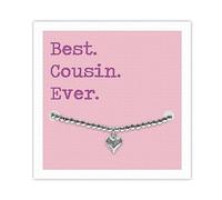 Purple Piglet Gifts ilver Heart Bracelet for Cousin - Sterling Silver Plated, Adjustable Fit - Solid Silver Heart Charm - One Size Fits All - Thoughtful Cousin Gift for Birthday or Special Occasion