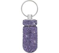 Purple Pill Holder Keychain, Holder Pill Container Keychain Mini Size Waterproof and Light Weight Portable Pill Bottle Case, Bling Aluminum Key Chain for Outdoor Camping Traveling, Medication Aids