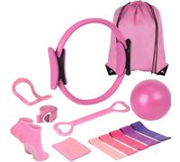Purple Pink 13 piece Yoga Pilates Set - Complete Home Fitness Set with Resistance Belt and Exercise Ring Accessories, Suitable for Female Beginners Exercise Equipment (Pink)