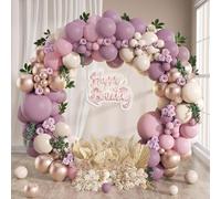 Purple Pink Balloon Arch Kit, 114pcs Dusty Purple Balloon Garland with Baby Pink Ivory Champagne Gold Baloons, Party Decoration for Girls Women Birthday, Baby Shower, Wedding, Engagement, Anniversary