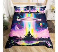 (Purple Pink Black, Single(No Comforter)) Homewish Sugar Skull Bedding Set Crow Gothic Comforter Cover Exotic Flowers Double Duvet Cover,Goth Moon Galaxy Rose Bed Set