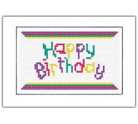 Purple & Pink Fancy Wording Happy Birthday, A6 Card - 14 Count Cross Stitch Kit