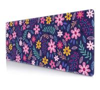 Purple Pink Flowers Desk Mat, Daisy Floral Large Mouse Pad, Non Slip Rubber Base Stitched Edge Gaming Pc Desktop Extended Mice Pad for Computer, Christmas and Thanksgiving Gifts, 31.5 x 11.8 Inch