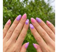 Purple Pink Gradient Short Press-On Nails With Polka Dots - Oval & Pointed Artificial Nail Tips For Easy Application And Secure Fit For Women, Ideal For Everyday Wear And Special Occasions