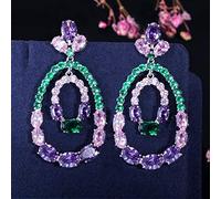 purple pink green cubic pave setting big round drop earringfor women jewelry