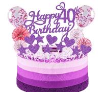 Purple Pink Happy Birthday Cake Toppers - Women's 40th Birthday Cake Decorations