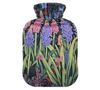 Purple Pink Hyacinth Flowers Water Bottle for hot Water with Soft Cover, 2L hot compresses for The Body for Menstrual Cramps