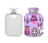 Purple Pink Merry Christmas Snowflake and Tree hot-Water Bottle with Soft Cover 2L hot Compress Bag for Tummy Warmer Neck and Shoulder Pain Relief Bolsa de calor para Dolor Menstrual