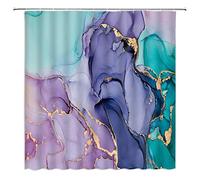 Purple Pink Turquoise Marble Shower Curtain Abstract Modern Texture Gold Stripes Ombre Luxury Watercolor Geometric Ink Art Fabric Bathroom Decor Curtain with Hooks
