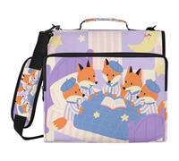 Purple Plaid Cartoon Fox Pajama Party 1.5 Inch 3 Ringing Zipper Binder with Shoulder Strap Multiple Pockets School Binders Organizer for School and Office