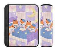Purple Plaid Cartoon Fox Pajama Party car seat Neck Strap Covers,Stop seat Belt Cutting into Neck,Adult seat Belt Cover for SUV Airplane Bag Protector para cinturón de carro 2 Pack