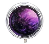 Purple Planet Pill Case Box with 3 Compartment Medicine Vitamin Organizer for Purse Pocket 5x5cm