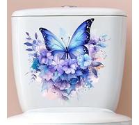 Purple Plant Flower Butterfly Toilet Cover Sticker Decals,Spring Flower Leaf Butterfly Waterproof Toilet Lid Tank Seat Decals Cistern Self-Adhesive Bathroom Wall Sticker