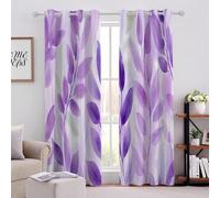 Purple Plant Leaves Blackout Curtain W 90" x L 72" Simple Modern Thermal Insulated Energy Saving Eyelet Room Darkening Curtains for Bedroom living room office 2 Panels