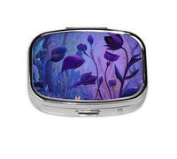 Purple Plants_1 Square Mini Pill Case, Compact Metal Pocket Pill Box with 2 Compartments for Travel