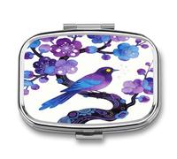Purple Plum Blossoms Adorn Sparrows Pill Box 2-Compartment Portable Travel Square Pill Case Daily Pill Holder with Store Vitamins Pocket Medicine Organizer for Office Home Fish Oil