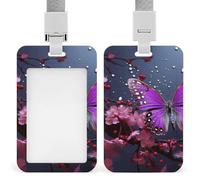 Purple Plum Butterfly Id Badge Holder,Name Tag Holder with Detachable Lanyard,Waterproof Design Id Card Holder for Office, Workplace