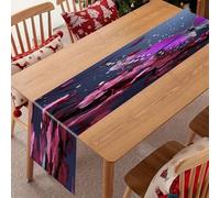 Purple Plum Butterfly Linen Table Runner-70.87*12.99 Inch,This Decorative Table Runner is Wrinkle Resistant Table Mat. Embroidered Table Runners As Kitchen Dining and Coffee Tables.