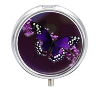 Purple Plum Butterfly Pill Box, 3 Compartment Small Pill Case Waterproof Travel Pill Organizer for Pocket Or Purse Portable Mini Medicine Tablet Vitamin Holder Pill Case
