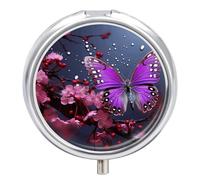 Purple Plum Butterfly Pill Box Waterproof Portable Medicine Pill Case Moisture Proof Metal Travel Pill Box with 3 Compartment Medicine Case