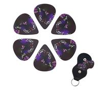 Purple plum butterfly Print Guitar Picks 6 Pack Guitar Plectrums with Pick Holders Bass Picks For Acoustic Guitar Bass Electric Ukulele Includes 0.46mm, 0.71mm, 0.96mm