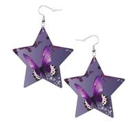 Purple plum butterfly Prints Leather star earrings Pendant Stylish and light Lightweight Dangle for Women Girls, One Size, Leather, No Gemstone