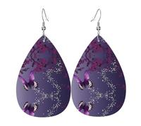 Purple plum butterfly Prints Leather Teardrop earrings Pendant Stylish and light Lightweight Dangle for Women Girls, One Size, Leather, No Gemstone