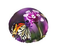Purple Plum Butterfly Reusable Shower Cap For Women, Double Waterproof Layer Shower Cap, Hair Care Essential